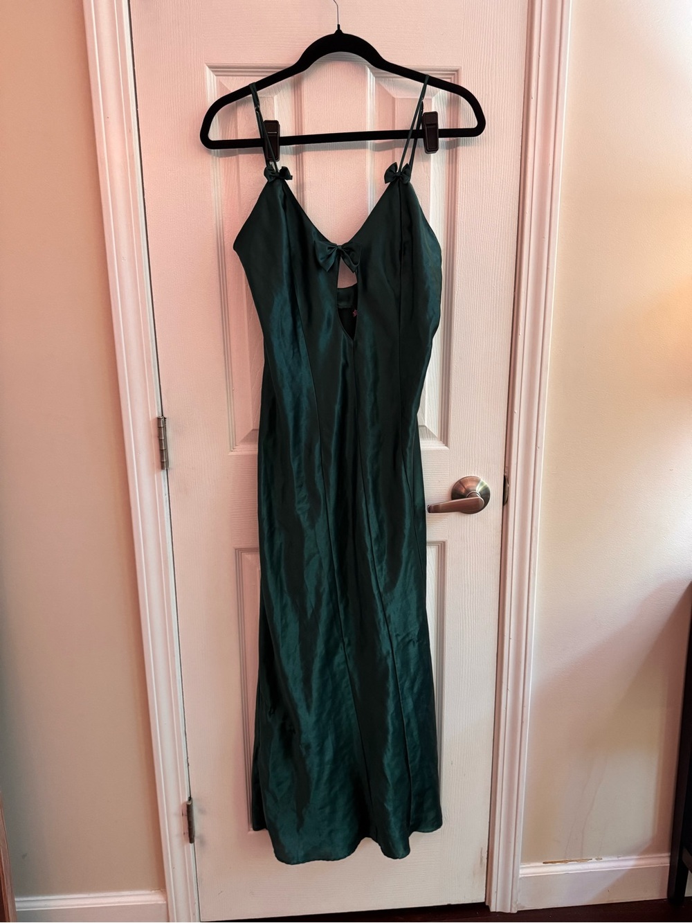 FREDERICK’S OF HOLLYWOOD Green Satin Lingerie Slip Dress w/ Bows Size M